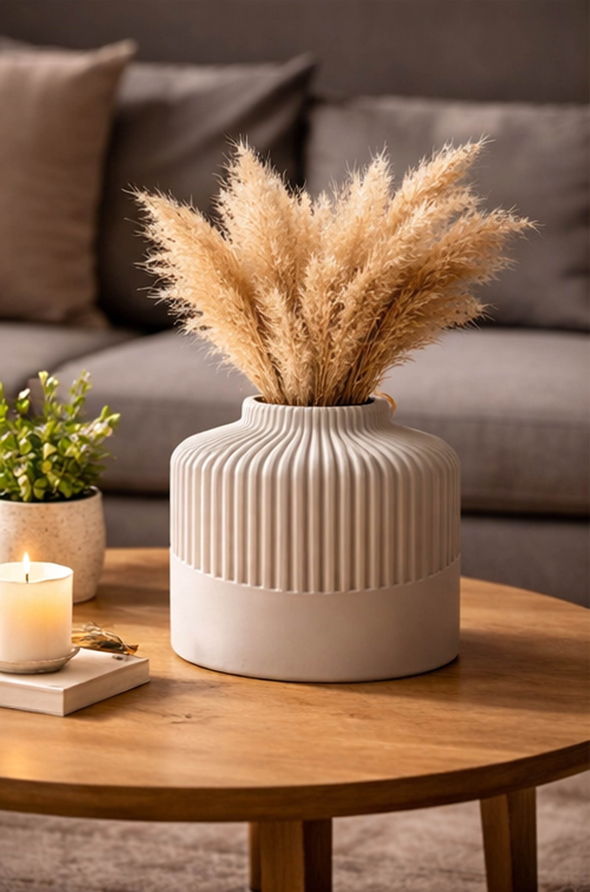 Kanso Wave Vase – Japandi Ribbed Minimalist Decor