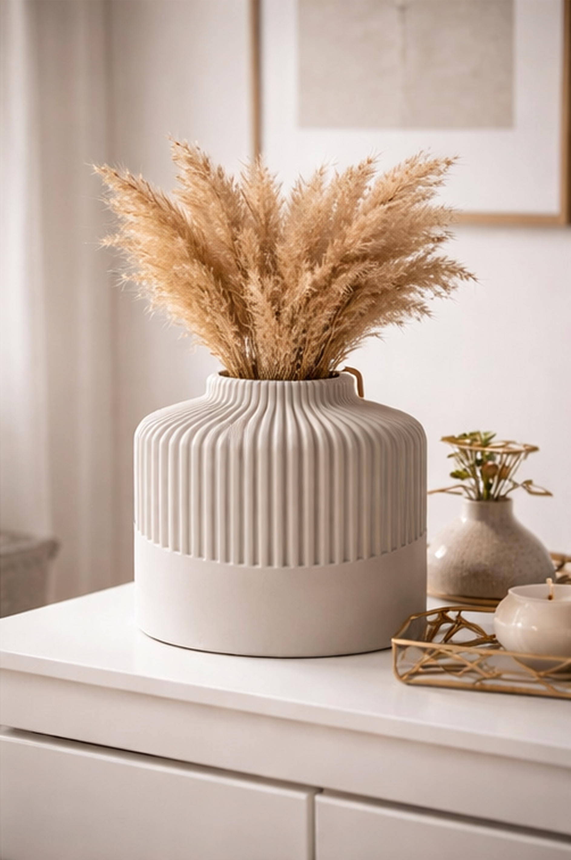 Kanso Wave Vase – Japandi Ribbed Minimalist Decor