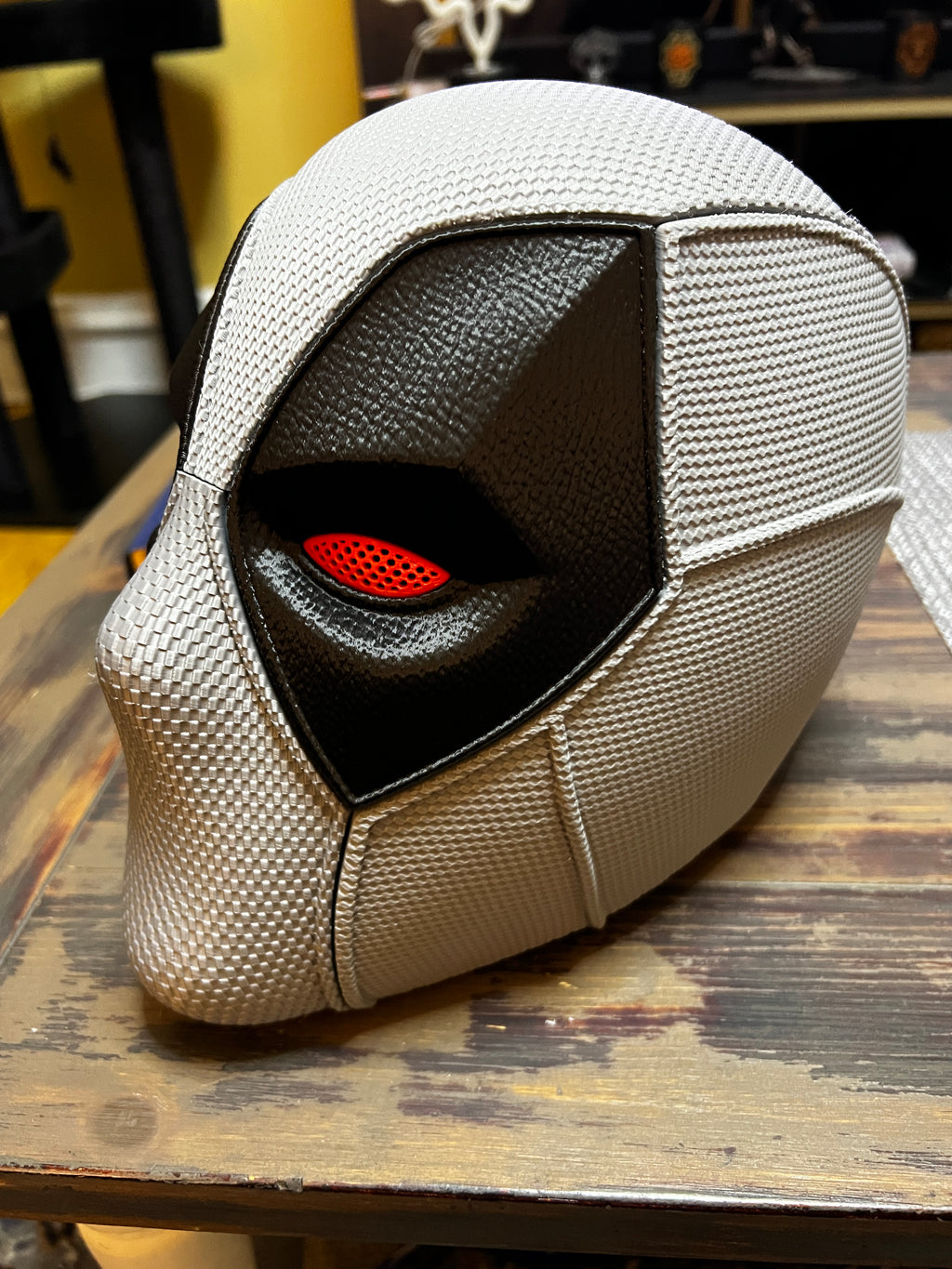 White Deadpool Mask with Red Eyes