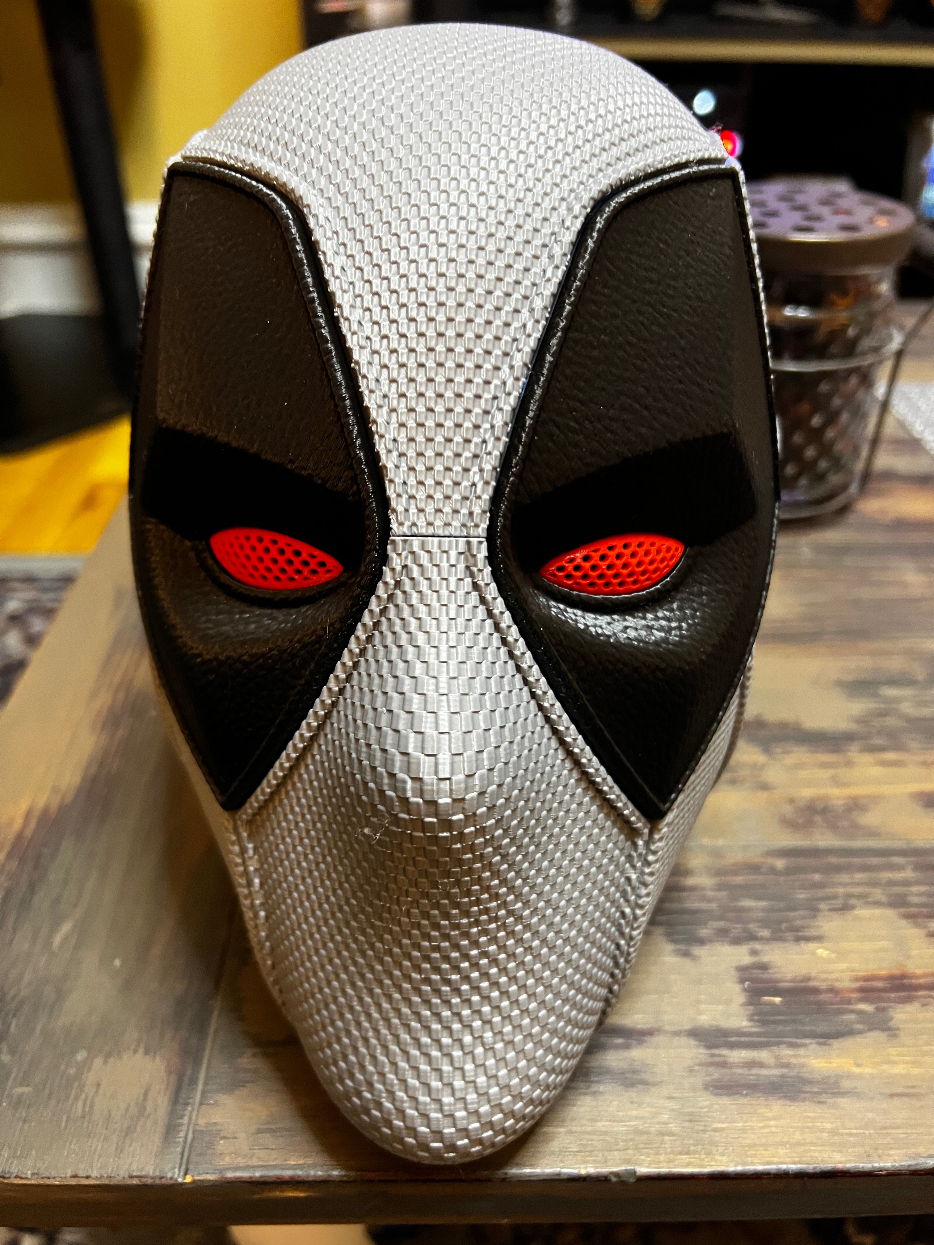 White Deadpool Mask with Red Eyes